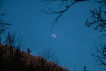 Mond steht am Abend am Himmel