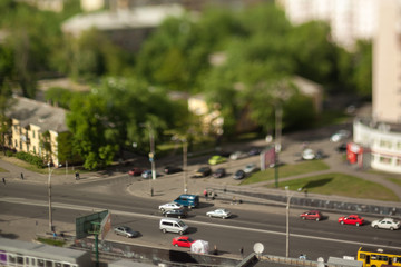 Natural (non-imitation) tilt shift blurry photo. Macro-look cityscape.