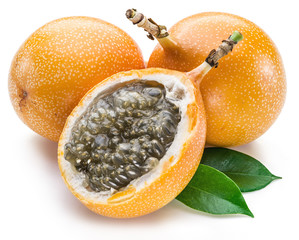 Granadilla fruits on the white background.