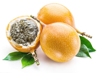 Granadilla fruits on the white background.