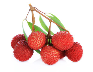 Fresh lychee with leaf isolated on white background.