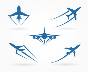Flying up airplane icons - obrazy, fototapety, plakaty