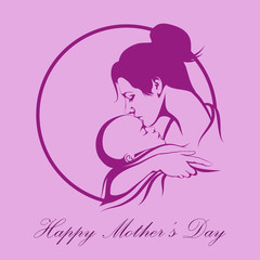Silhouette of a mother and her child. Mothers day