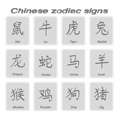 Set of monochrome icons with chinese zodiac signs for your design