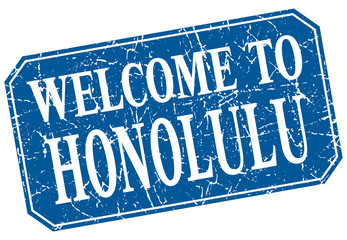 welcome to Honolulu blue square grunge stamp