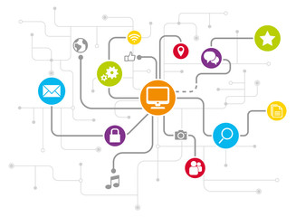 Diagramma rete internet con icone colorate