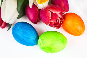 painted easter eggs with tulips