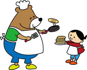 クマさんのパンケーキ/
料理じょうずなクマさんのつくるパンケーキは大人気！