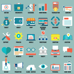 Set of flat business, commerce, internet service icons for design - part 2