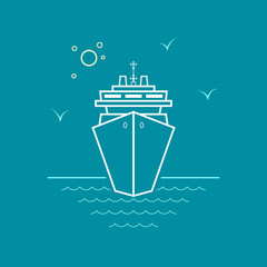 Cruise Ship, Marine Emblem with Passenger Ship or Carrier , Line Style Design, Logo Design Element, Vector Illustration