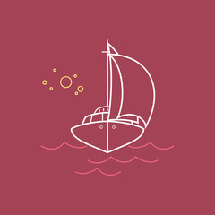 Yacht, Marine Emblem with Sailboat  , Line Style Design, Logo Design Element, Vector Illustration