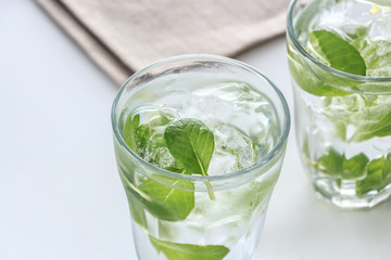 Flavor water with mint leaf