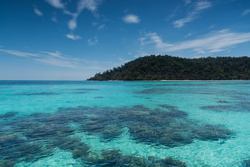 Fototapeta na wymiar Beach on the tropical island with green water