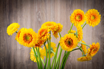 Fototapeta premium Daisy flowers on wooden background
