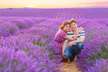 bride and groom in lavender fields Provence, France. 