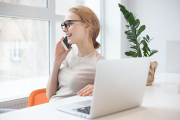 Designer girl working at startup center