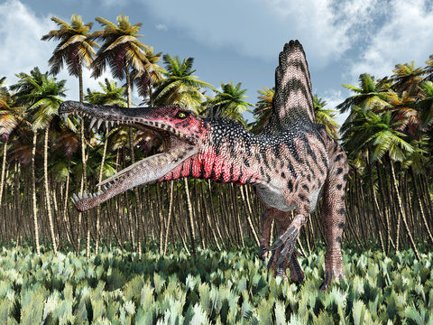 Dinosaur Spinosaurus in the jungle