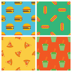 set of fast food seamless patterns
