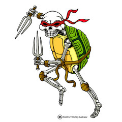 skull turtle ninja with trident in hand isolated white background © kancut