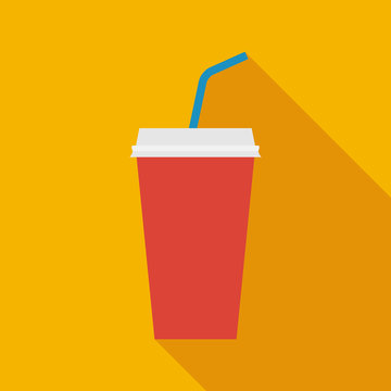 disposable soda cup icon with long shadow. flat style vector illustration