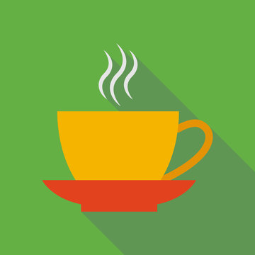 tea cup icon with long shadow. flat style vector illustration