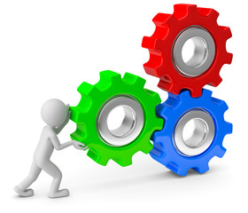 3d Männchen butne Zahnräder Bewegung