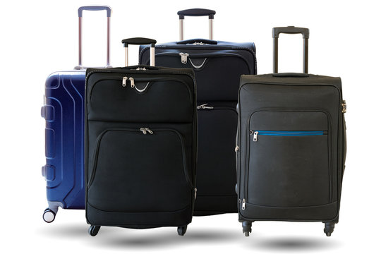 Group of suitcases or luggages isolated on white background.