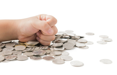 hand smash on coin isolated