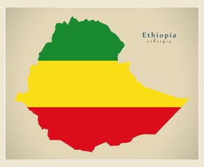 Obraz premium Modern Map - Ethiopia flag colored ET