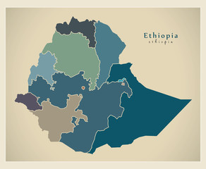 Modern Map - Ethiopia with regions colored ET