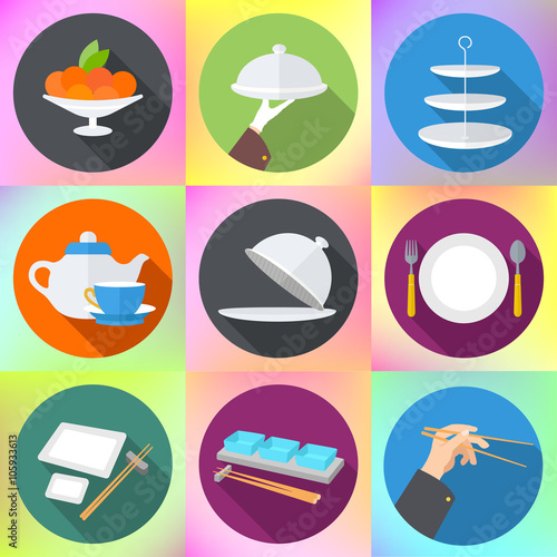 Restaurant Kitchen Toolste set flat design icons for restaurant. kitchen utensils and Restaurant Kitchen Toolste set flat design icons for restaurant. kitchen utensils and