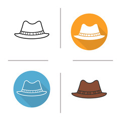Men's hat flat design, linear and color icons set