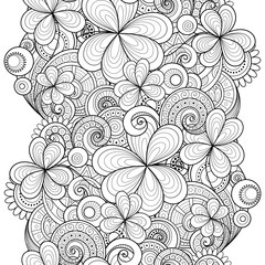 Vector Seamless Monochrome Floral Pattern with Decorative Clover
