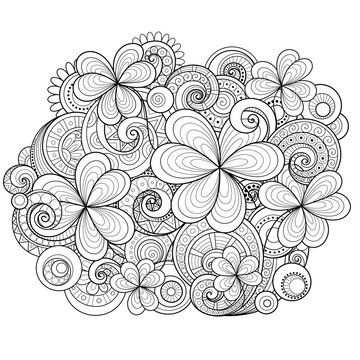 Vector Monochrome Hand Drawn Ornament with Decorative Clover and