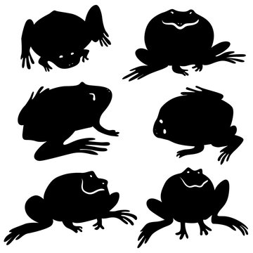 Vector cartoon frogs black silhouettes