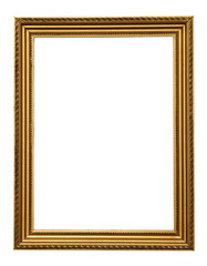 Gold vintage picture frame isolated on white background.