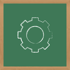 Flat vector icon. Chalk on a blackboard. Gear.