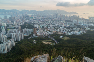 Kowloon viewed from above from the Lion Rock in Hong Kong, China.