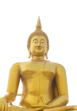 big Buddha statues, big golden Buddha statues on white background