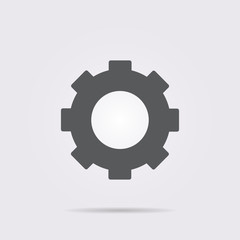 Flat vector icon. On a gray background with shadow. Gear.