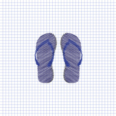 Flat vector icon. Scribble blue pen on a sheet of school noteboo