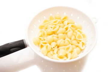 Shell Pasta in a Strainer