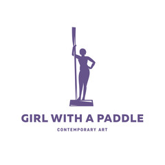 Girl with a paddle statue, monument sign vector illustration