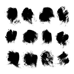 Abstract black textured ink smears set isolated on a white backg