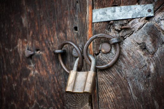 Wooden old doors and padlock, Bulgaria, Jeravna