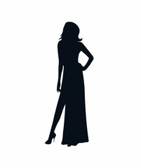 Silhouette of a beautiful girl in a long dress