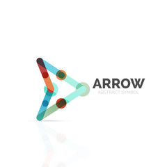 Linear arrow abstract logo, connected multicolored segments of lines in directional pointer figure