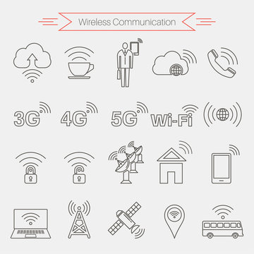 Set of icons of wireless communications