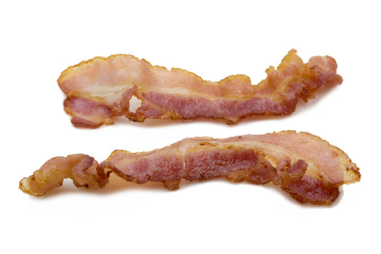 Fried Smoked Bacon isolate on white background concept