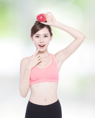 Happy health woman show apple